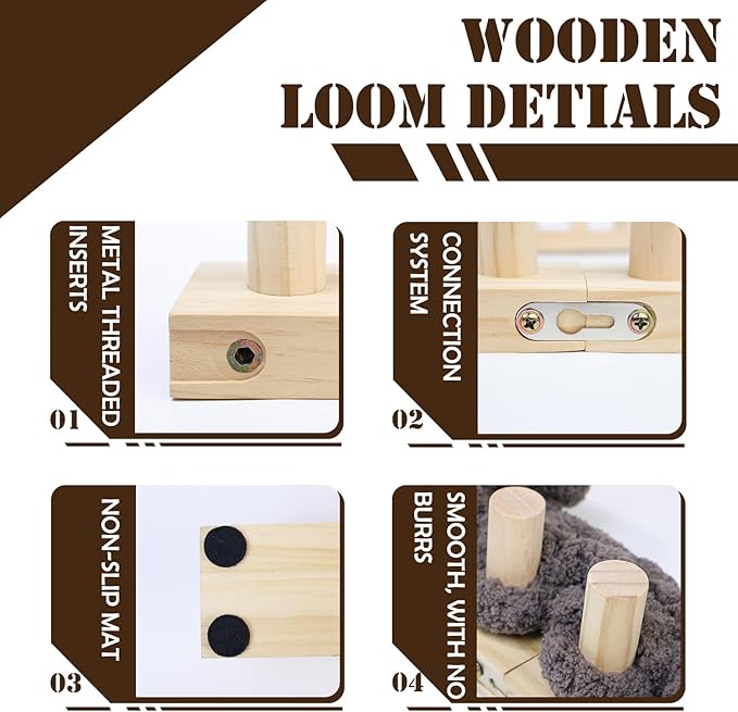 Lewhoo 55’ Chunky Knitting Blanket Loom Kit,Thick Nature Wooden Loom Frame for Beginners,3 Pack DIY Throw Blankets Knitting Tool for Hand
