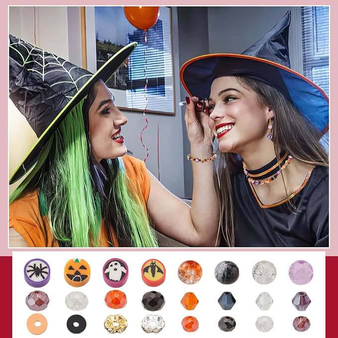 PH PandaHall 1288pcs Halloween Glass Beads for Jewelry Making, Faceted Glass Bead Clay Bead Rhinestone Spacer Beads Bracelet Making Kit for Jewelry Making Bracelet Necklace, 6-9.5mm