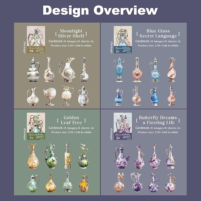 Rococo Vintage Bottle Sticker Pack, Thick Cardstock Laser Die-Cut No White Border – 32pcs Self-Adhesive European Glassware Decor for Scrapbook Journal Planner Collage