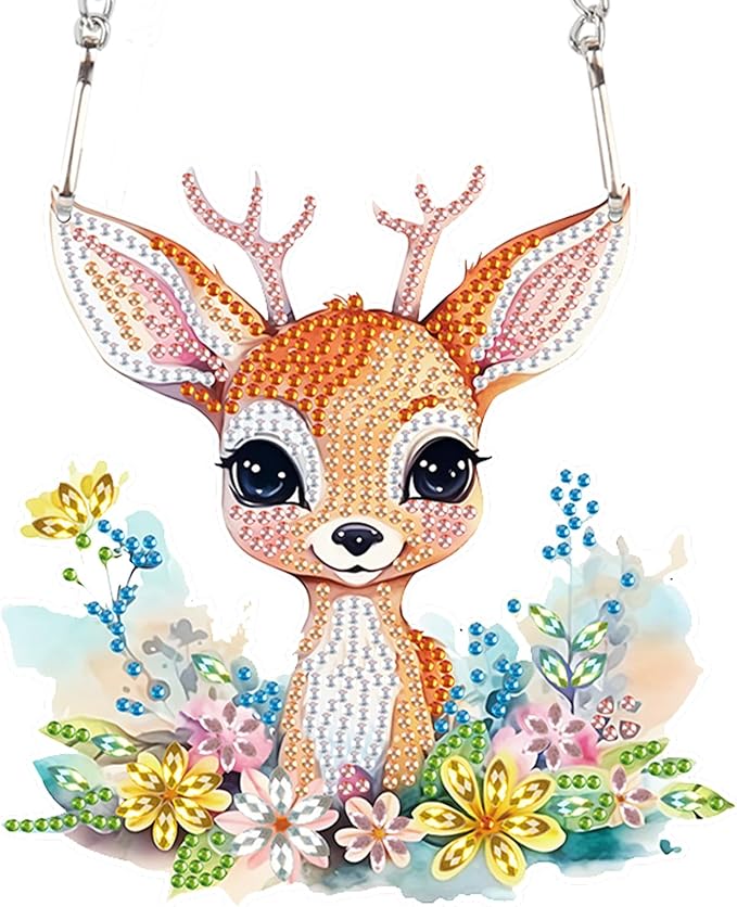 Animal Sika Deer Diamond Art Painting Hanging Pendant Kit DIY Diamond Painting Hanging Sign Crystal Diamond Art Kit for Home Wall Decorations Mosaic Crafts Garden Adults