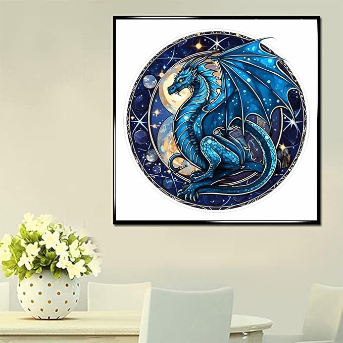 ijbnhd 5D Dragon Stain Glass Diamond Painting Kits-DIY Stain Glass Dragon Diamond Painting-Diamond Art Kits for Adults,for Wall Decor,Holidays Gift 14X14inch