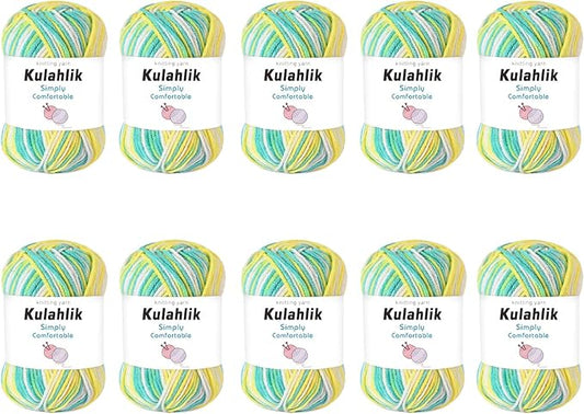 500g(10x50g) Acrylic Yarn for Crocheting and Knitting, Colorful Gradient Yarn Thread, 10 Rolls Skeins, Multicolor Hilo Acrílico, Perfect for DIY Crafts Project