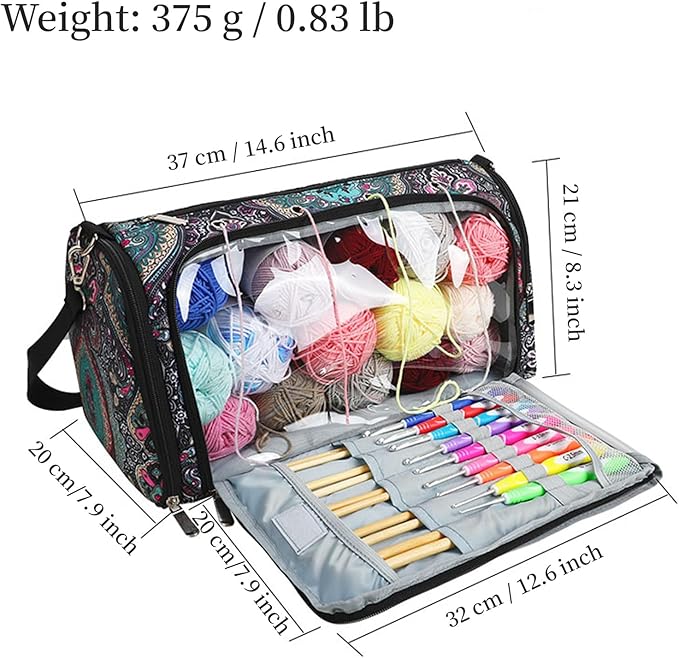 Knitting & Crochet Bag with Zipper, Travel Knitting Bag Yarn Storage for Carrying Project, Yarn, Wool, Knitting Tools Supplies, Multiple Storage Accessory Pockets, Gift for Crafty Friends
