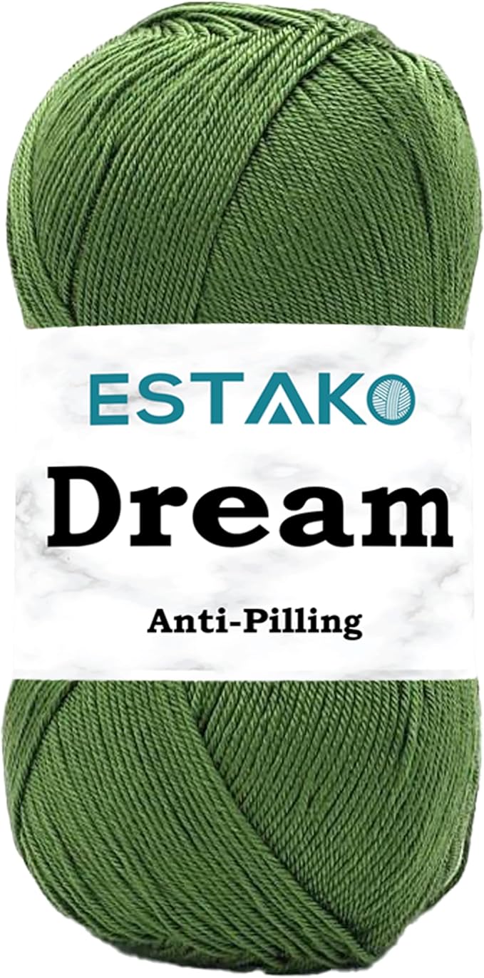 Estako Dream, 100% Microfiber Acrylic Yarn, Soft, Super Fino/Fingering Weight (1) for Crochet and Knitting 3.5 Oz (100g) / 382 Yrds (350m) (74023 - Green)