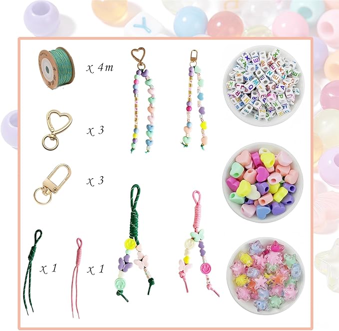 358/450 Pcs Acrylic Beads Jewelry Making Kit with Charms, Keychain Supplies for DIY Bag Charm, Keychain Making Gifts