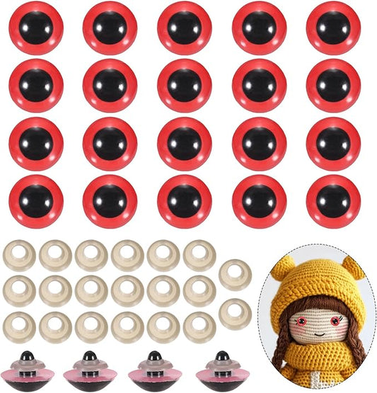 PATIKIL 24mm Safety Eyes, 20Pcs Realistic Doll Crocheting Safety Eyes with Washers for Decor Crochet Accessories Dolls Craft Halloween, Red
