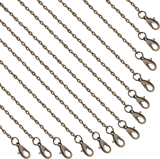 lemonkey 24 pack necklace chains bulk,bronze plated diy cable link chains for jewelry making 24 inches