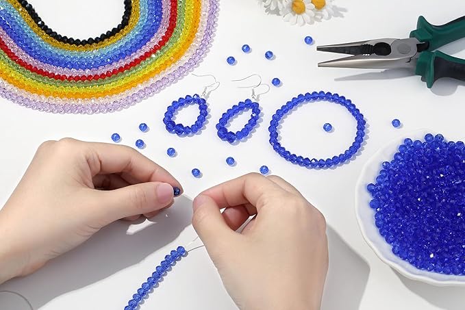 DUQGUHO Crystal Blue Beads 500 Pcs Glass Beads for Jewelry Making Loose Beads Bulk Glass Beads for Bracelets Crafts Earring 6/8mm