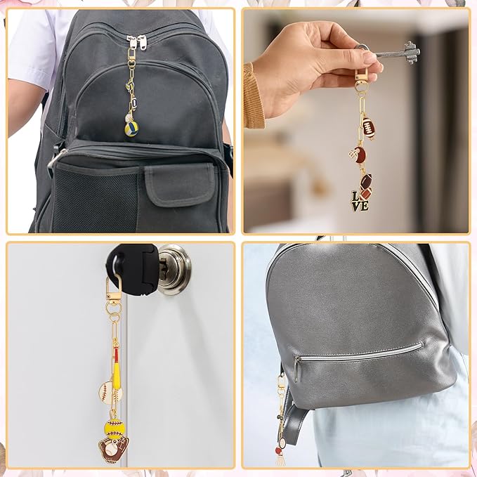 Tondiamo 266 Pieces Football DIY Gold Keychain Making Kit Bat Sports Football Charm Jewelry Making Baseball Volleyball Ornaments Bulk for Key Ring Art Adults Women Bag Gift