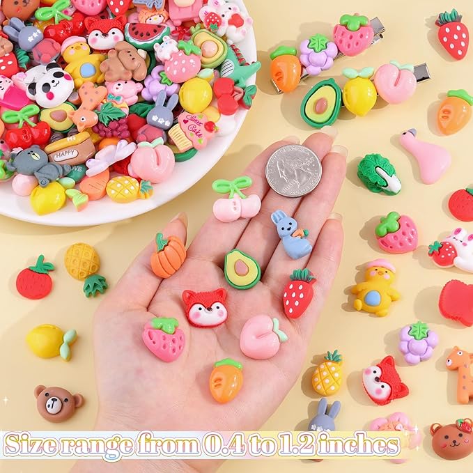 100PCS Fruit Slime Charms Cute Flatback Resin Charms for Slime, Random Kawaii Decoden Charm for Embellishments Phone Junk Case Charms Bulk, Hairpins Scrapbooking Crafting & DIY Decoration