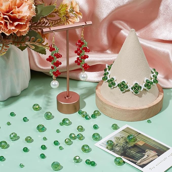 1000Pcs Glass Beads for Jewelry Making Crystal Beads for Bracelet Craft Necklace Earring Making Assorted Color 5 Style/Crackle Round/Briolette Faceted/Bicone/Cube/Four-Leaf Clover / 4 Size