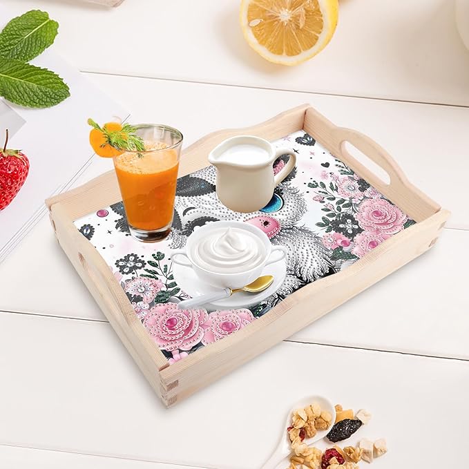 AiYuanzsh Cow Diamond Art Tray with Handle, 5D Diamond Painting Tray DIY Plate Kit for Adults, Decorative Diamond Art Organizer for Coffee Table or Living Room