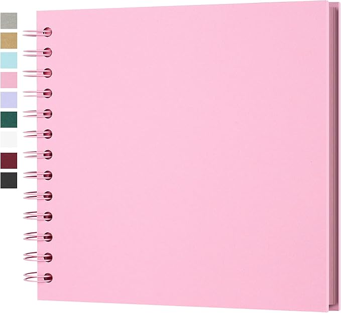 7 x 7 Inch DIY Scrapbook Photo Album Hardcover Kraft Blank Page Acid-Free 40 Pages (20 Sheets) Memory Book for Wedding Anniversaries Family Baby Memories Small Scrapbooking Projects, Pink