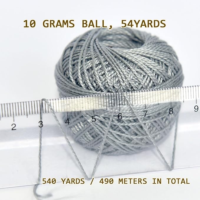 Double Mercerized Egyptian Long Staple Cotton Pearl Thread Ball 10 Grams Rainbow Color Embroidery Thread 10 Colors per Box for Crochet Hardanger Cross Stitch Hand Embroidery,Grey Series