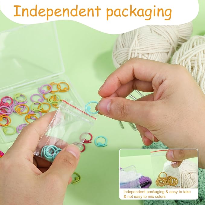 Lokunn 50 Pcs Crochet Stitch Markers, 5 Color Helical-Shaped Stitch Markers for Crocheting, 9 Pcs Large Eye Blunt Sewing Needles with Storage Box for DIY and Craft Sewing