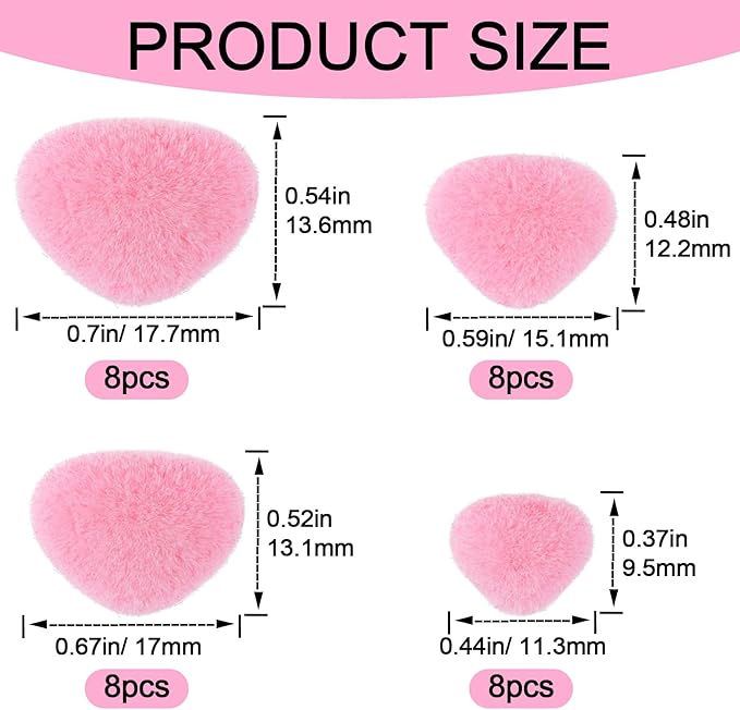 CustomyLife 32pcs Safety Noses for Amigurumi, 11/15/17/18mm Plastic Doll Noses for Crochet, Flocking Teddy Bear Noses Stuffed with Washers for Craft Puppet Plush Toy Accessories- Pink