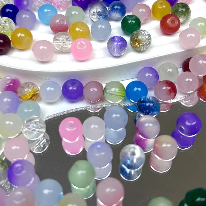 300pcs 6mm Glass Beads, Assorted Glass Beads for Jewelry Making, Colorful Round Spacer Crackle Bead Kit for Bracelet Necklace DIY Craft