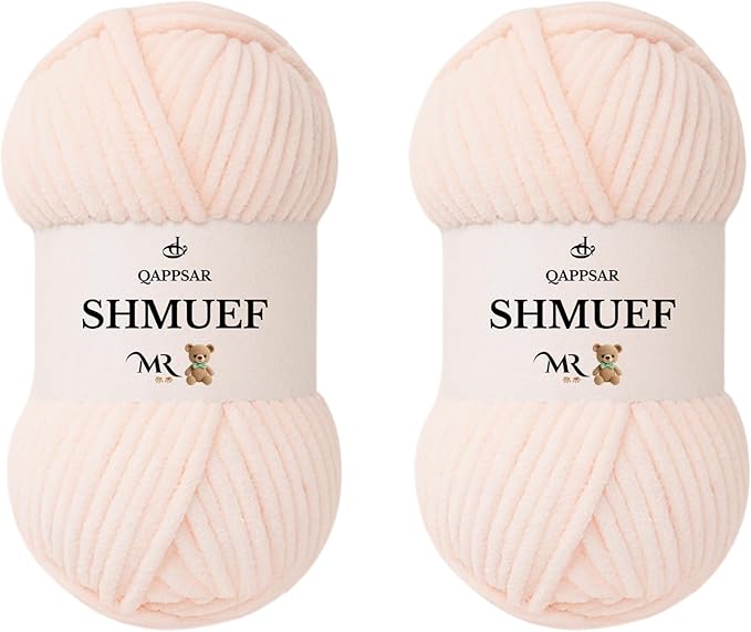 SHMUEF Chenille Yarn 2-Pack – Ultra Soft Velvet Yarn, Super Bulky Weight (5–6 mm), Yarn for Crochet, Amigurumi & Baby Blankets (Light Nude)