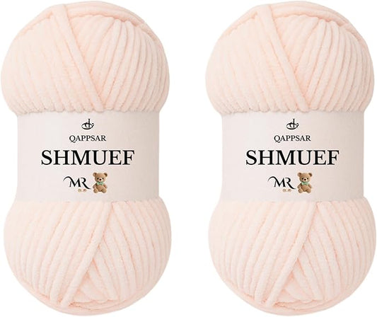 SHMUEF Chenille Yarn 2-Pack – Ultra Soft Velvet Yarn, Super Bulky Weight (5–6 mm), Yarn for Crochet, Amigurumi & Baby Blankets (Light Nude)