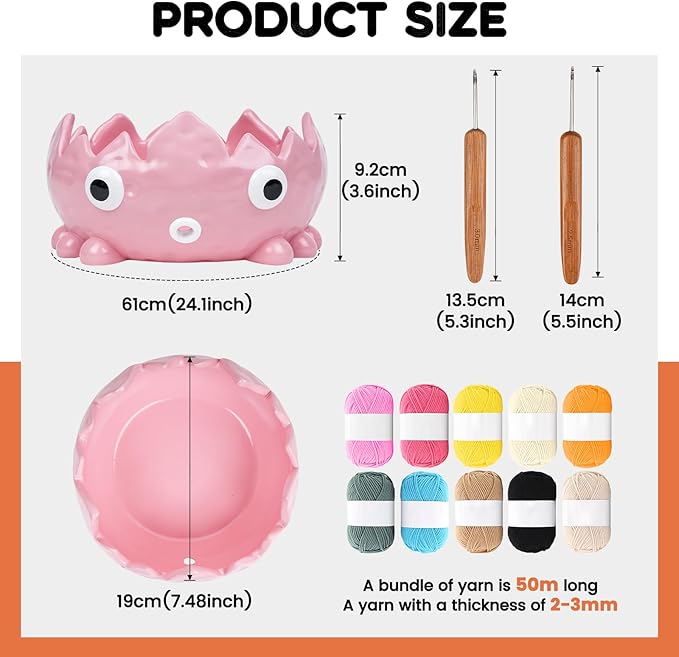 Flame Yarn Bowll for Crocheting and Knitting,7.48 * 3.6 Inch Large Capacity Crochet Bowls 10 Bundles of Yarns and 2 Crochet Hooks,Exquisite and Cute Yarn Bowl,Suitable for Crochet Enthusiasts