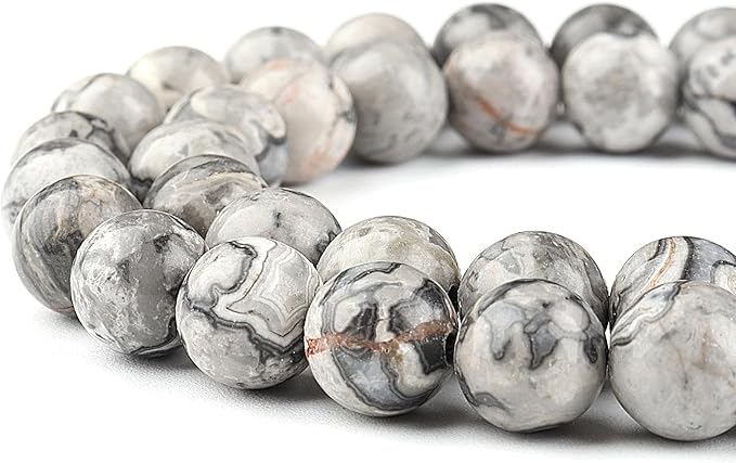 Natural Stone Beads for Jewelry Making - 10mm Round Gemstone Beads for Bracelets(34-37pcs, Map Jasper)