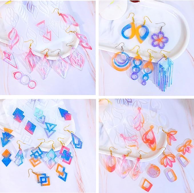 104Pcs Geometric Resin Earring Molds Kit, Irregular Shaped Earrings Silicone Mold for Epoxy Resin Dangle Drop Jewelry Molds Making Kit with 100 Earring Hook for Earrings Necklace Pendants (clear)