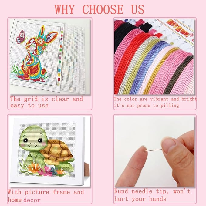 VIGEGU Turtle Cross Stitch Kits for Beginners,Stamped Cross Stitch for Adults with Framed,Crafts for Girls 8-12 Embroidery Kit Partial 11CT Cross-Stitch Arts and Crafts for Adults 6.7x6.7inch
