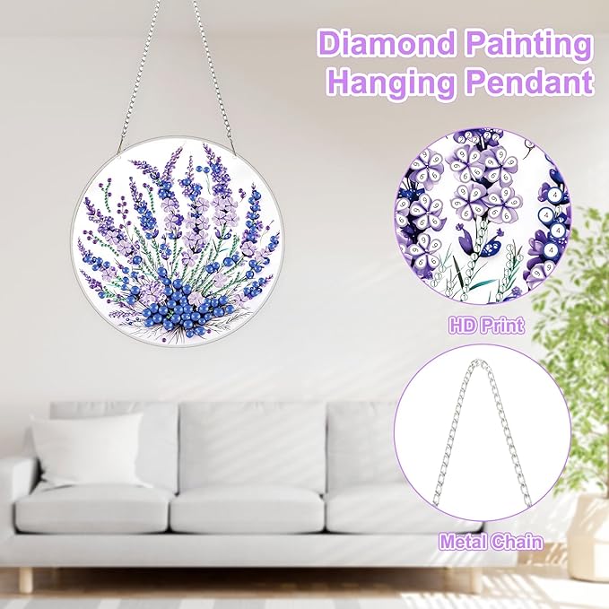 TOSTOG Blue Berries Diamond Art Pendant Kits for Adult, Flower Diamond Painting Hanging Kit for Beginners, 5D DIY Crafts Gem Art, Waterproof Full Accessories for Home Decor Idea 20 * 20 cm/8 * 8 in