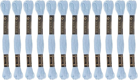 HARFINGTON 12 Skeins Embroidery Floss 8m Each Egyptian Long Fiber Cotton Cross Stitch Thread 26S/2x6 for Embroidery Projects Bracelet, Pale Blue