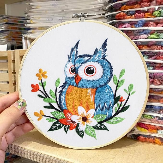 COCOMOX 3 Sets Embroidery Kit, Hand Embroidery Stiches Practice Kit for Beginners Adults, Owl Embroidery Kit Craft Lover Hand Stitch with Embroidery Skill Techniques