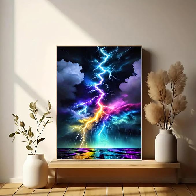 BYGFHLYW Diamond Art Painting Kits for Adults, Colorful Lightning 5D Diamond Painting Dots Art Kits for Adults Beginner, DIY Full Round Gem Crystal Art Paint by Diamond, Home Wall Decor 12x 16 in