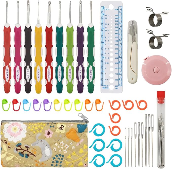Noocro Complete Crochet Hook Set– 9 Sizes Crochet Hooks Kit with Stitch Markers, Yarn Needles, Measuring Tape, Scissors, Gauge Ruler & Storage Bag – Perfect Knitting Supplies for Beginners & Experts