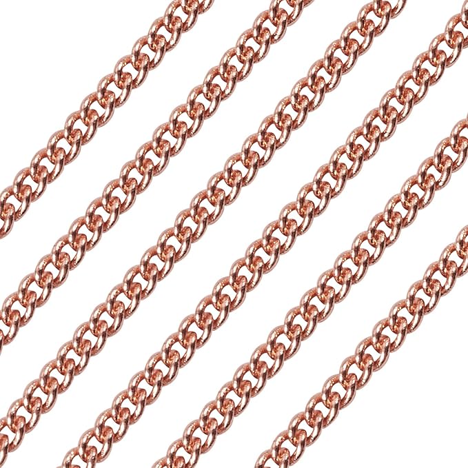 Pandahall 16.4 Feet Real Rose Gold Plated Brass Curb Chain Unwelded Twisted Jewelry Link Chains Bracelet Necklace Making Kit with Lobster Claw Clasps Jump Rings for DIY Jewelry Making