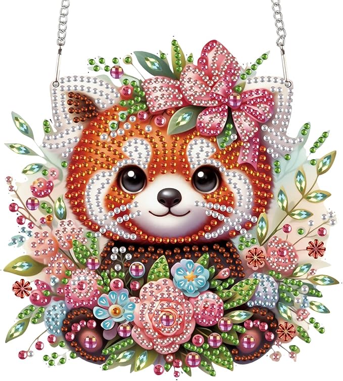 TDFERAN Diamond Pinting During Red Panda Mosaic Making Kits by Kits Home Decoration Pendant Diamond Art Hanging Sign Onament Art Wind Chimes Hanging Pendants for Wall Home Decor Tabletop Decoration