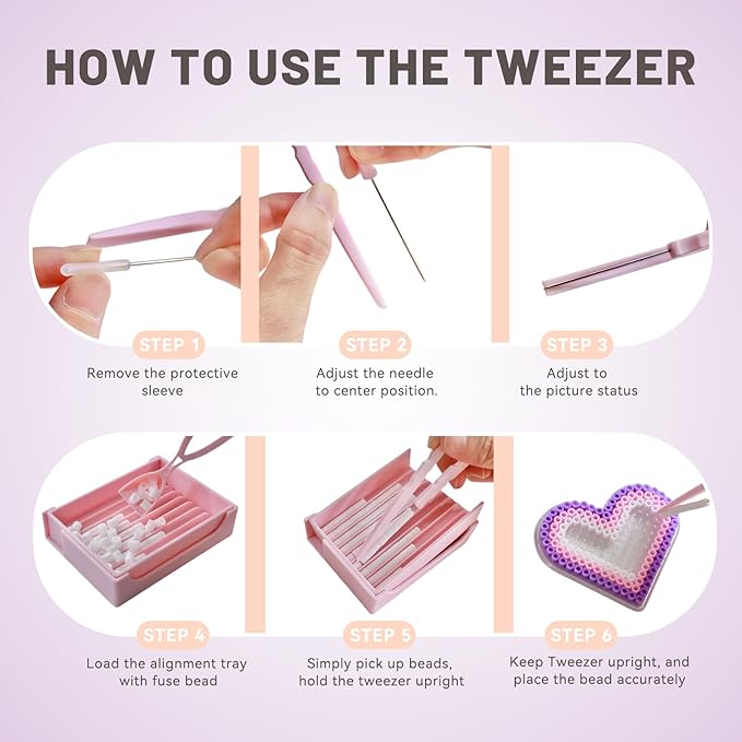 5mm Fuse Bead Single Needle Tweezer & Aligner Tray Kit, Efficient Iron Bead Sorting Tools with Effortless Beads Recovery, Birthday Easter Gifts for Women