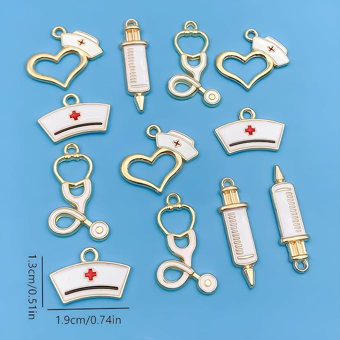 Youdiyla 36pcs Alloy enamel medical nurse series Pendant Jewelry Making DIY Keychain Earrings Pendant Various Design Charms for Jewelry Making Bracelets Necklace (SN205)