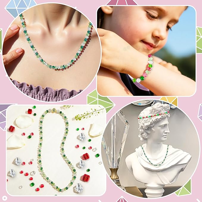 christmas glass beads for jewelry making, 636pcs red green ab color craft crystal beads with loose beads sparkly beads hole drilled for diy christmas bracelets necklace wristband earring craft
