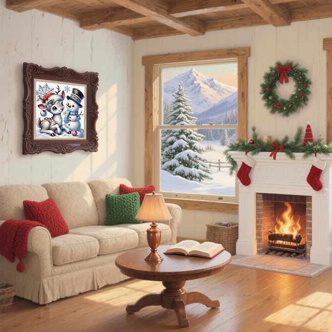 Christmas Diamond Art Kits for Adult,Snowman Xmas Deer Diamond Painting Kits for Beginners,DIY Round Full Drill Winter Holiday Diamond Dot Gem Art Kits for Home Decor Craft Gift (13.8x13.8inch)