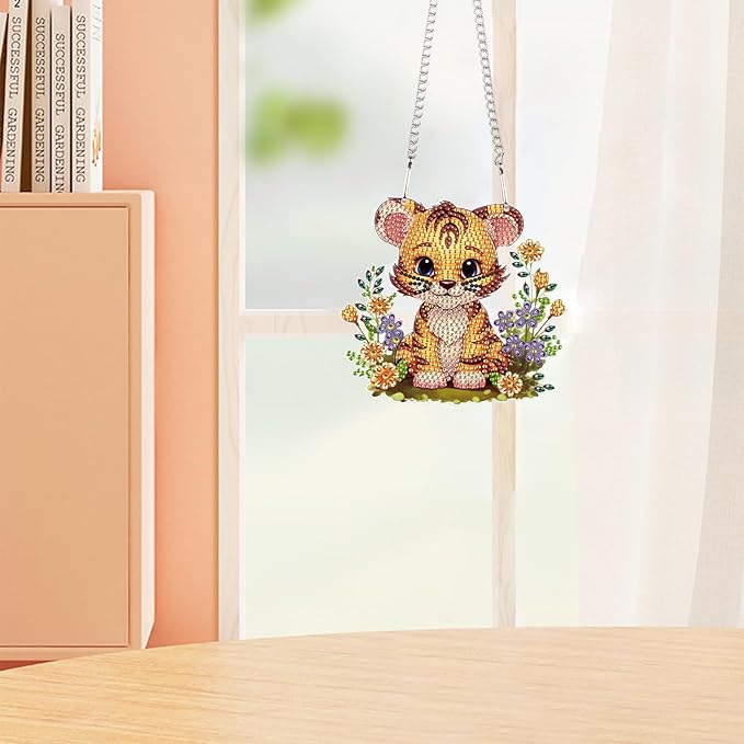 AiYuanzsh DIY 5D Tiger Diamond Art Hanging Ornament, Special-Shaped Crystal Diamond Painting Suncatcher Pendant Kit for Home, Window, or Christmas Gift