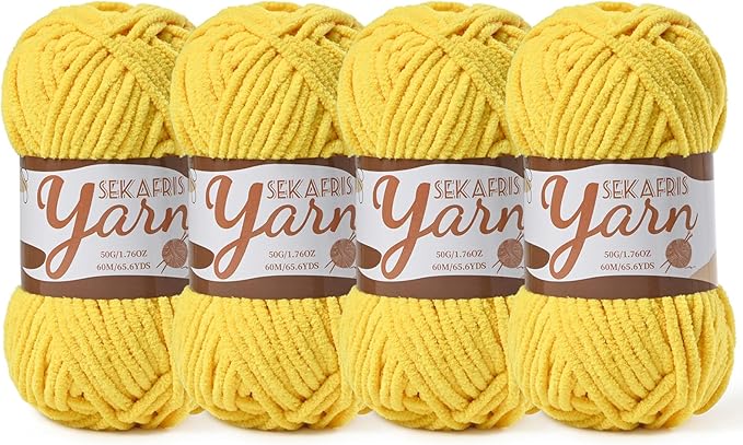 4 Pack Fluffy Velvet Yarn for Crocheting，Baby Blanket Yarn for Crocheting Soft，200g(262.4yds) Amigurumi Yarns，Plush Chenille Crochet Yarns，Puzzle Yarn for Crochet Weaving Craft(4 Golden Yellow)