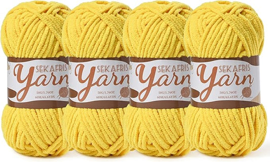 4 Pack Fluffy Velvet Yarn for Crocheting，Baby Blanket Yarn for Crocheting Soft，200g(262.4yds) Amigurumi Yarns，Plush Chenille Crochet Yarns，Puzzle Yarn for Crochet Weaving Craft(4 Golden Yellow)