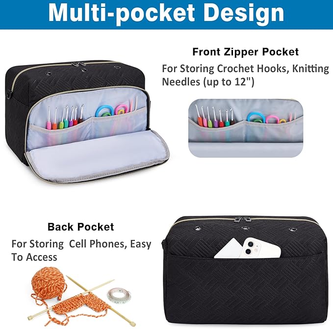IBFUN Crochet Yarn Knitting Bag 2 Pcs Yarn Storage Organizer Crocheting Bags for Beginners with Shoulder Strap for Knit Accessories Needles Hooks