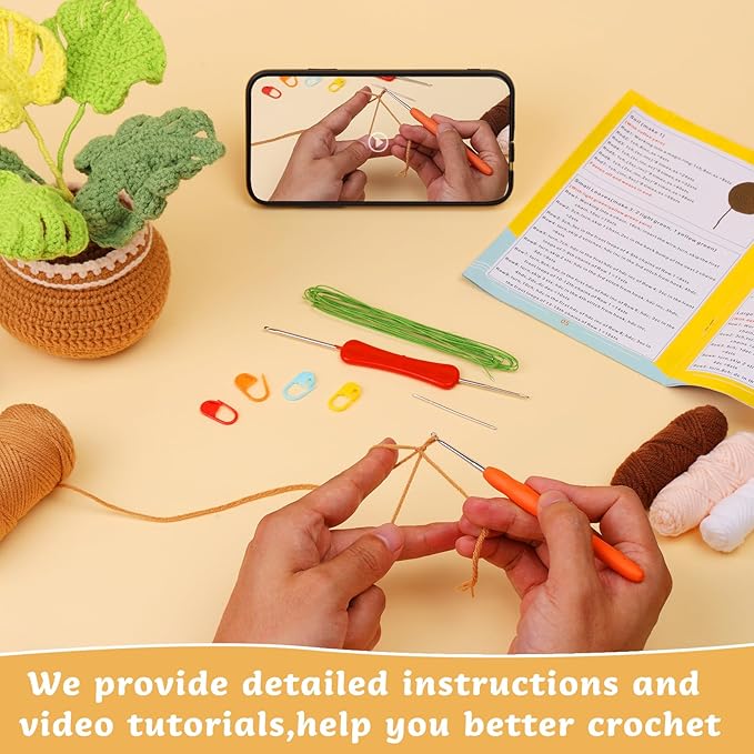 kgxulr Crochet Kit for Beginners,Monstera Leaves Crochet Kit Beginner Crochet Starter Kit for Complete Beginners Adults, Crocheting Knitting Kit with Step-by-Step Video Tutorials(Monstera Leaves)