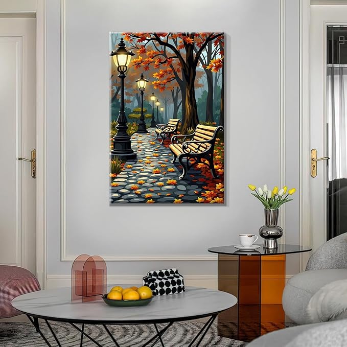ATDMS Paint by Numbers Kit for Adults with Frame Autumn Landscape Paint by Number with Easel Forest Adult Paint by Number Kits Framed Canvas DIY Acrylic Oil Painting kits for Home Wall Decor 8x12 Inch