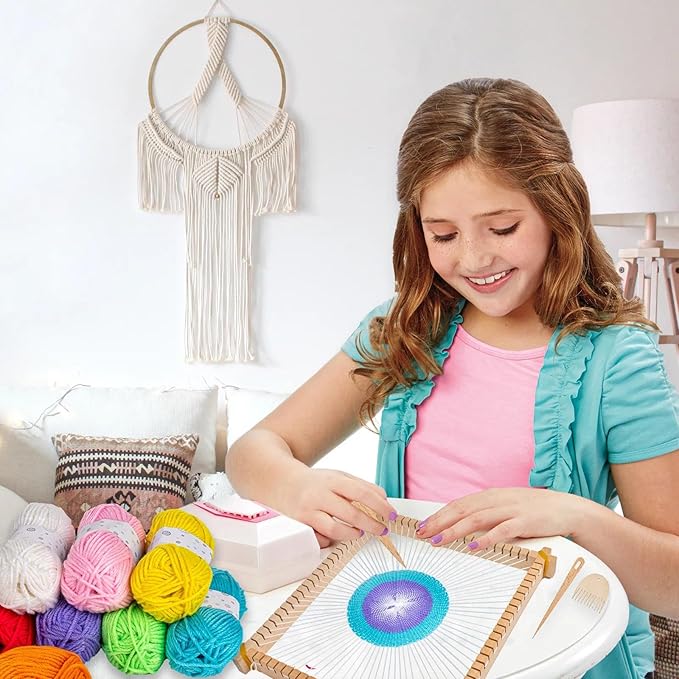 Lemonfilter Weaving Loom for Kids,10 x 11in Large Knitting Frame Arts and Crafts Wooden Weaving Loom Kit for Adult Beginners Gift for Birthday Ages 4 6 7 8-12