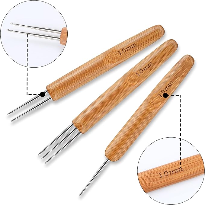 AUGSUN Dreadlock Crochet Hook Tool,Braid Hair Dreadlocks Needle, Interlocking Tool for Locs,Weaving Crochet for Braid Craft Knitting Needles (1.0mm)