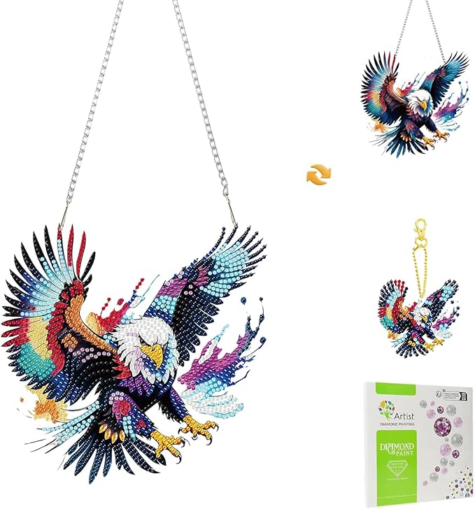 Masendp Eagle Diamond Painting Hanging Ornament Kit, DIY Special Shaped Rhinestone Window Hanging Kit, Suitable for Home and Garden Wall Decoration Gifts