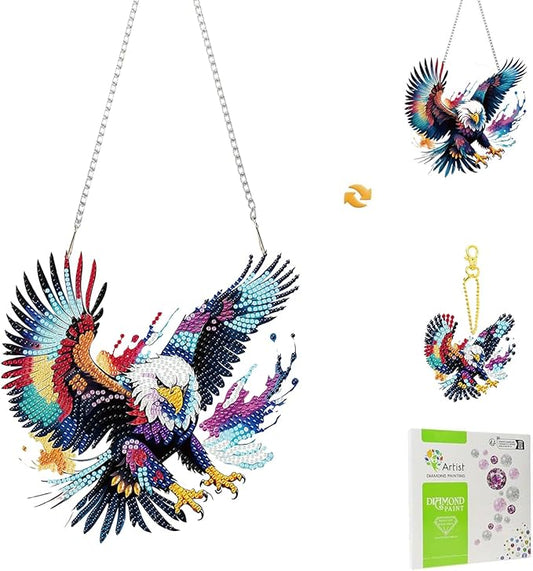 Masendp Eagle Diamond Painting Hanging Ornament Kit, DIY Special Shaped Rhinestone Window Hanging Kit, Suitable for Home and Garden Wall Decoration Gifts