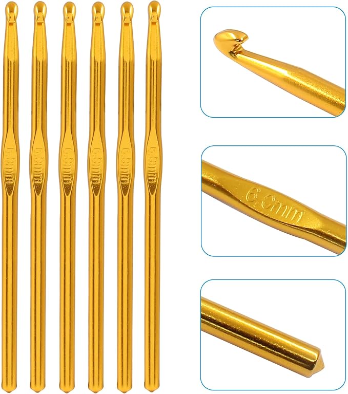 Cionyce 6 Pack Aluminum Crochet Hook 6mm US Size J (Size 10) Crochet Needle for DIY Craft Yarn Knitting Needles