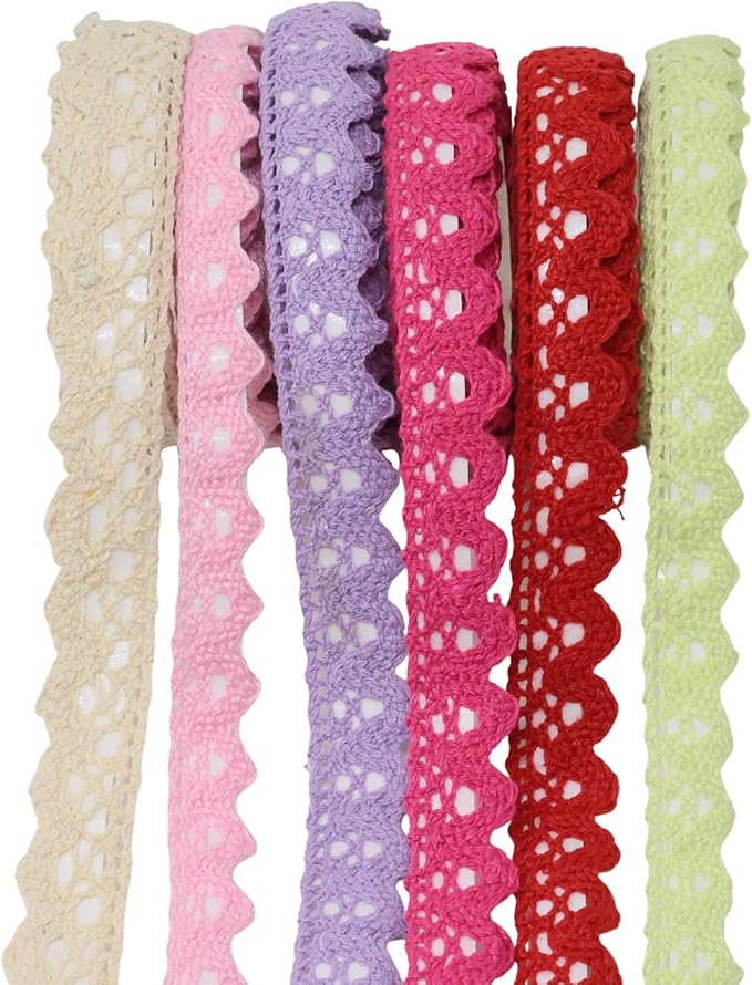 Honbay 6 Rolls of Lace Tapes Fabric Trim Decorative Tapes Lace Pattern Self-Adhesive Tapes Washi Tape Masking Tape for Scrapbook Drawers Cups Books Hats Bags Crafts - 6 Colors, 16mm x 2yards (B)